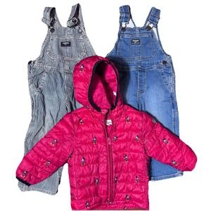Disney Mickey Mouse Boys Red Puffer Jacket Size 2 And 2 OshKosh Overall Size 2T